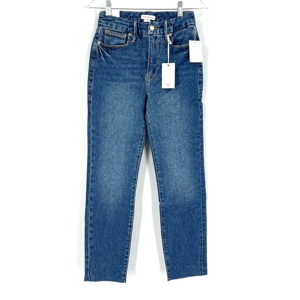 Good American Good‎ Crop Raw Hem Slim Jeans Blue 940 Size 0/25 NWT - Picture 8 of 9